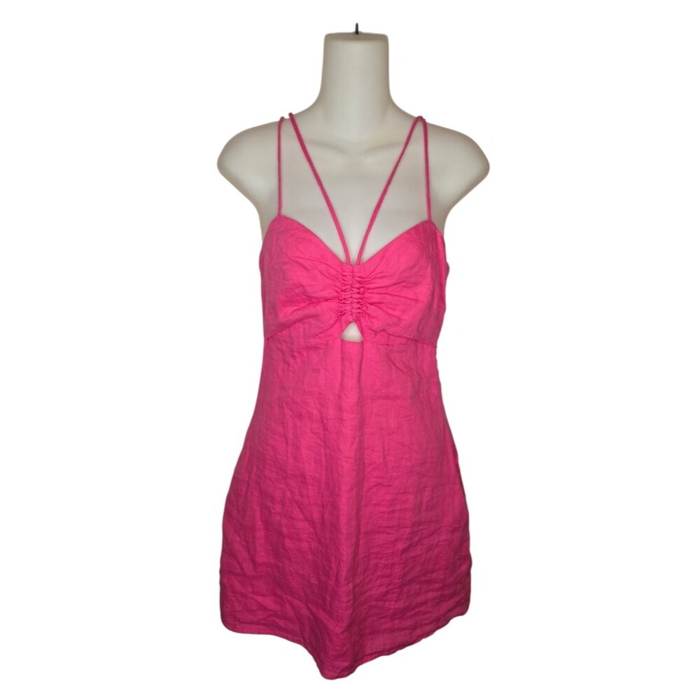 Mng Mango Hot Pink Linen Mini Dress Sundress Size 2